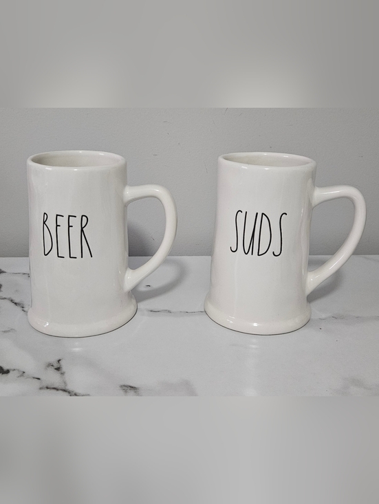 Rae Dunn Other - Rae Dunn "Beer" & "Suds" Ceramic 20oz Steins (Set Of 2)- EUC